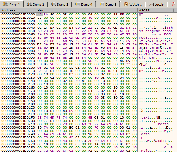 Figure 4. The final malicious executable in buffer.