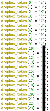 圖 11. Dropbox API token 字串陣列的部分程式碼